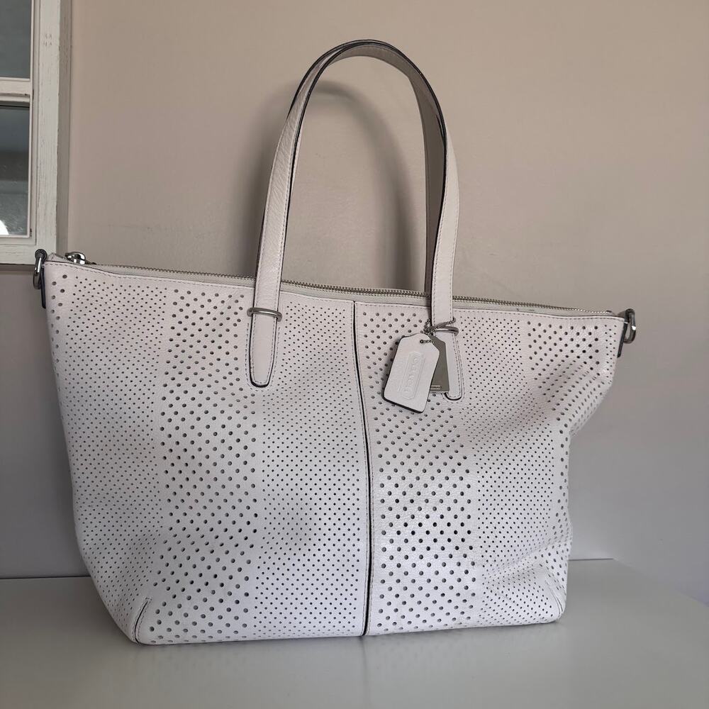Coach Bleecker Cooper Perforated Tote Bag in White Leather 27913
